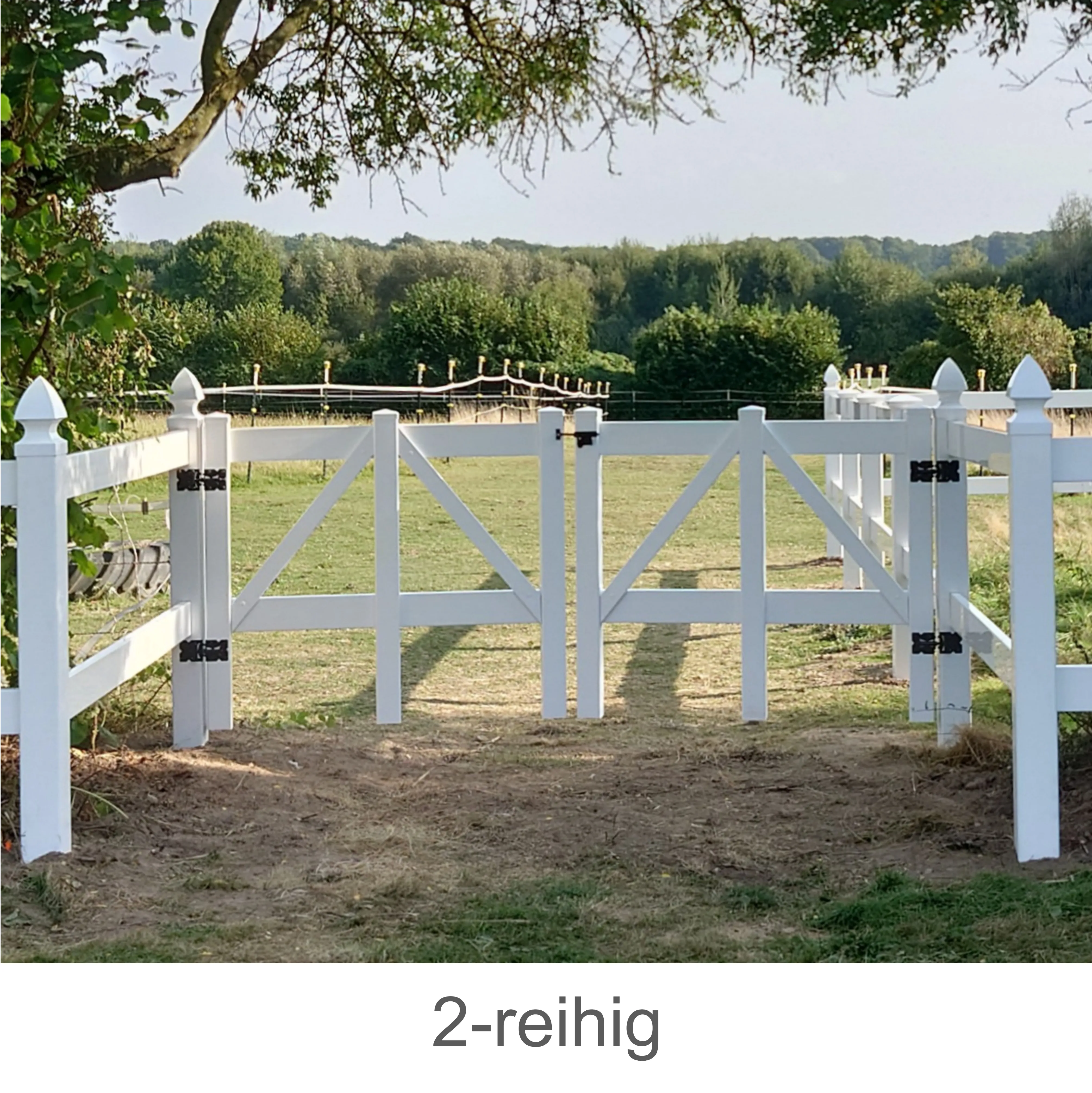 2-reihiges Kunststofftor für weißen Koppelzaun