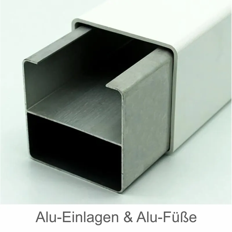 Alu Einlagen und Alu Füße zur Verstärkung von Vinylpfosten für Pferde- und Koppelzäune