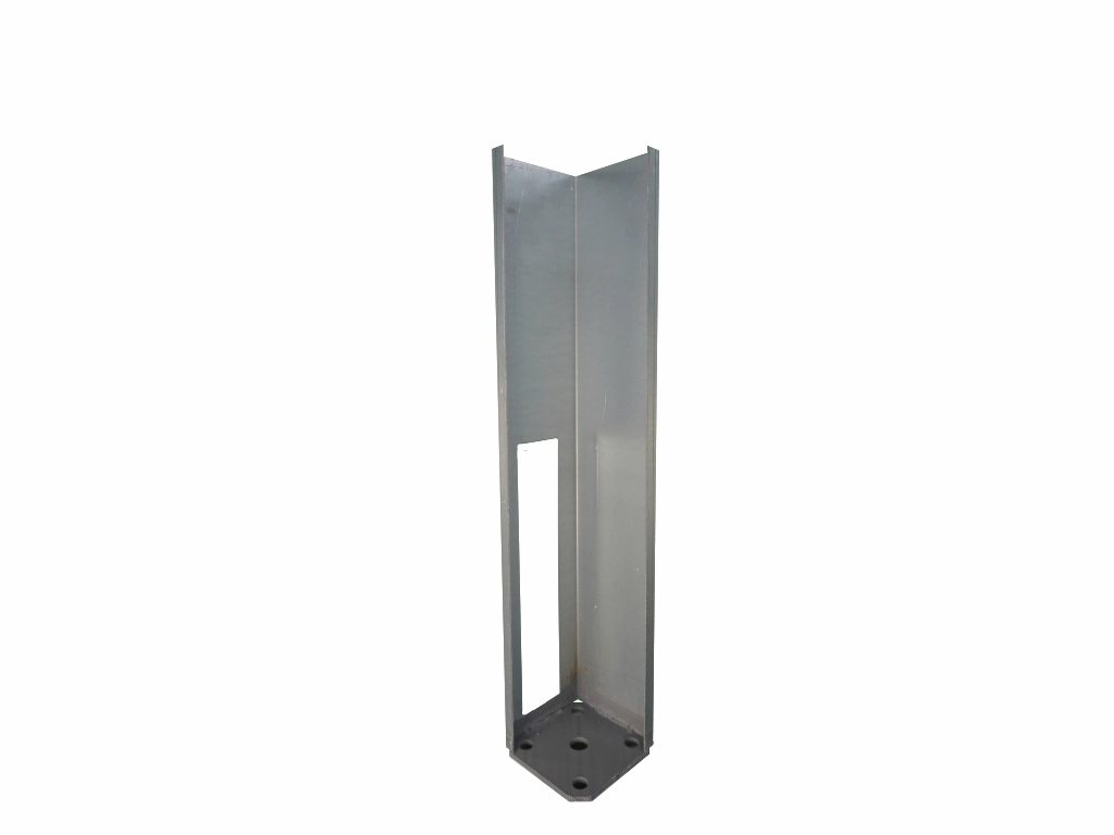 Pfostenfuß aus Stahl für Eckpfosten, schräge Ansicht, 60 cm Montagefuß